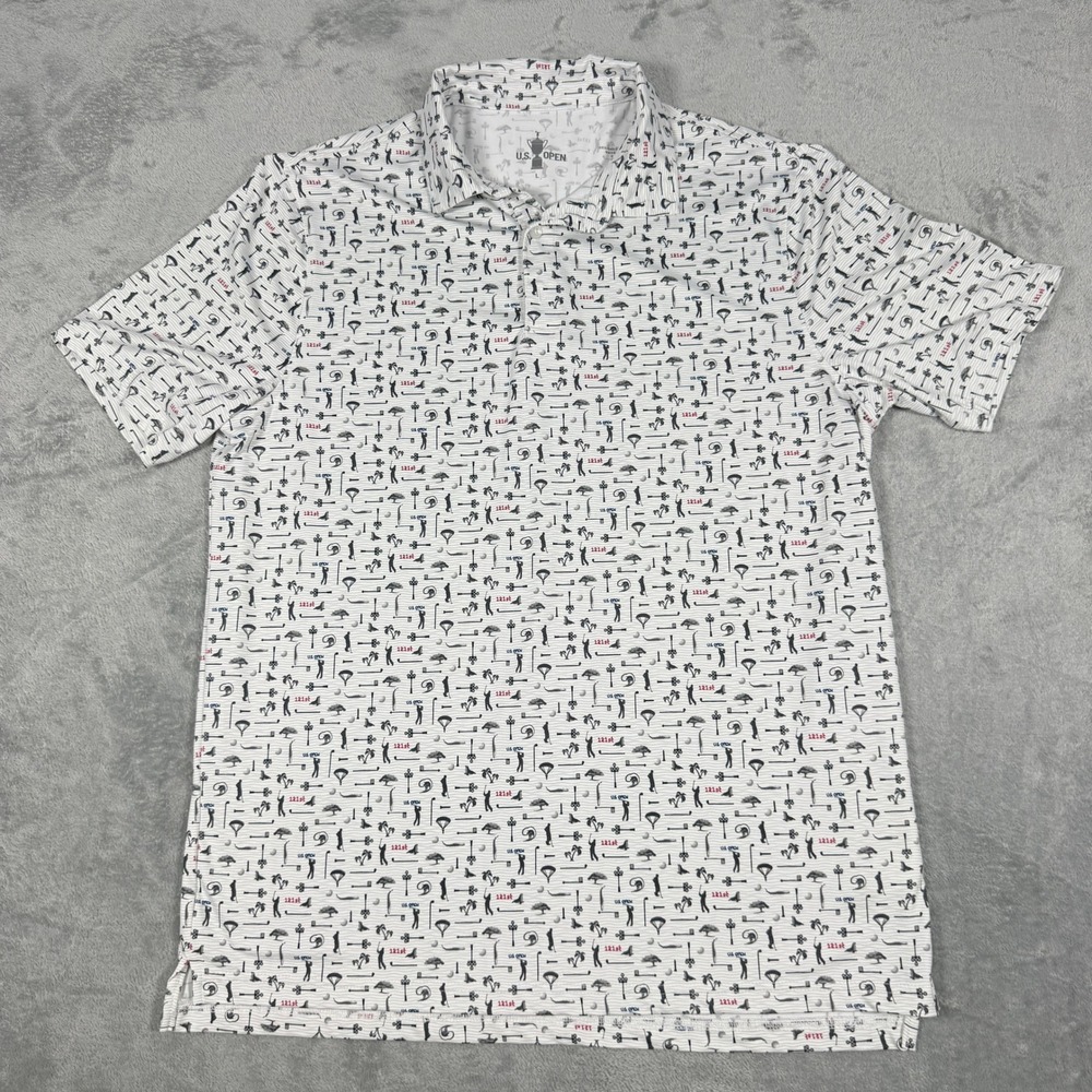 U.S. Open Mens Large Polo Shirt 121st Championship Novelty Golf Print White